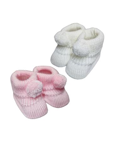 Royal Icon Newborn Baby Booties 0-3 Months Baby Boys Girls Pom Pom Booties Adorable Warm Soft Stylish Bootees Ideal for Indoor and Outdoor Use RI408 3 Months Pink White Ri377
