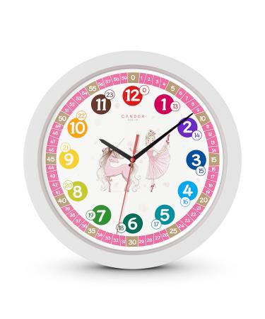 Cander berlin mnu 1730 children's wall clock unicorn princess singless 30.5 cm noiseless learning watch learning dial pink pink children's room girls