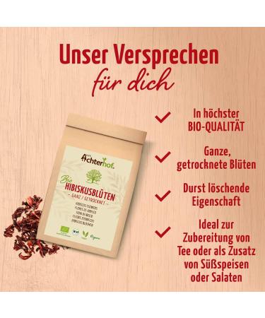 Hibiscus Flowers Organic 500g - Dried Sour-Fruity Taste | Sweet-Aromatic Tea | Ideal for Salads Desserts & Yogurts | Achterhof Quality - Buy Online on GoSupps.com
