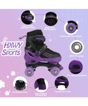HXWY Kids Roller Skates | Adjustable 4 Sizes | Light Up Wheels | Black Purple | Outdoor Indoor Sports | Medium - Big Kid (1-4) - Buy Online on GoSupps.com
