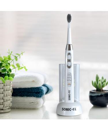 Sonic-FX Solo Sonic Rechargeable Toothbrush | 3 Brushing Modes with Smart Timer & Charging Dock | Includes 3 Brush Heads - White - Buy Online on GoSupps.com