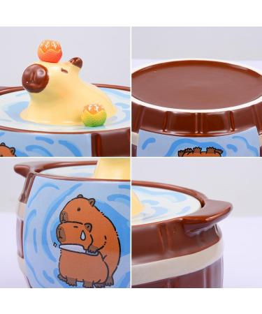 Cartoon Capybara Ceramic Bowl 950ml Large Ramen Mug with Lid and Handle Microwave Safe Cute Animal Noodle Bowl for Kids Granola or Soup Cup Pair - Buy Online on GoSupps.com
