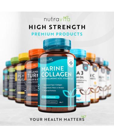 Marine Collagen 1000mg Enhanced with Hyaluronic Acid 100mg - 90 Super Strength Capsules - Hydrolysed Collagen Supplements - Vitamin C Vitamin E Vitamin B2 Zinc Copper - Made in The UK by Nutravita 90 count (Pack of 1) - Buy Online on GoSupps.com