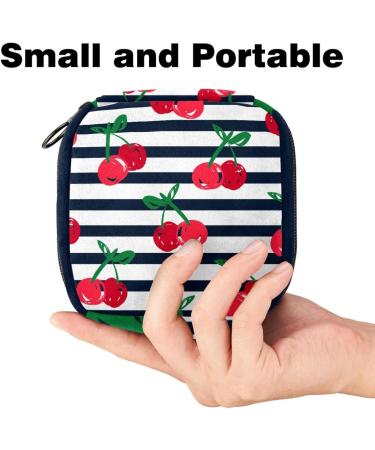 Stylish Menstruation Pad Bag with Zipper | Women's Tampon & Napkin Storage | Red Cherry Blue & White Stripes - Buy Online on GoSupps.com