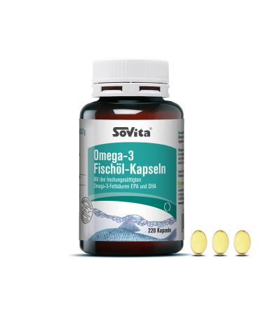 Sovita Omega 3 fish oil capsules with highly unsaturated fatty acids EPA and DHA high-dose dietary supplement 220 capsules