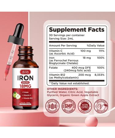 Liquid Iron Supplement for Women & Men Iron Drops Iron Supplements for Anemia with Folate, Vitamin C, B12 for Red Blood Cell Support-Green Apple Flavor, 2 Fl Oz Green Apple 2 Fl Oz (Pack of 1) - Buy Online on GoSupps.com