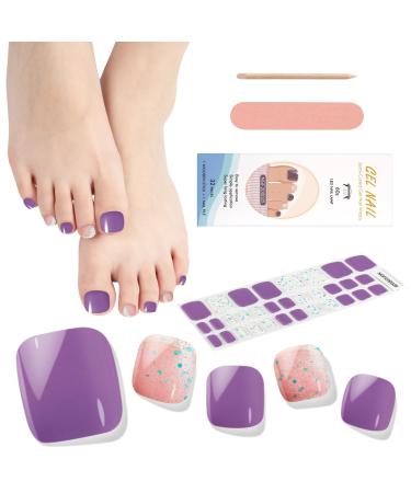 EBANKU 32 PCS Semi Cured Gel Nail Strips Gel Toeail Strips Full Wraps Adhesive Gel Toenail Stickers with Nail File and Stick(UV/LED Lamp Required)-1 (#14)