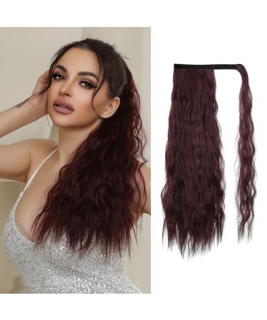 Oefei ponytail ponytail extension dark red langing synthetic extensions braid Velcro fastener natural ponytail hair part for women-24 inch