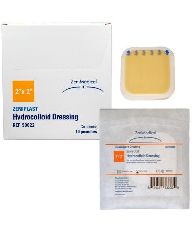 ZeniPlast (2" x 2") Hydrocolloid Dressing Sterile Adhesive Patches Waterproof Wound Dressing Extended Wear 10/Box 2 x 2 Inch