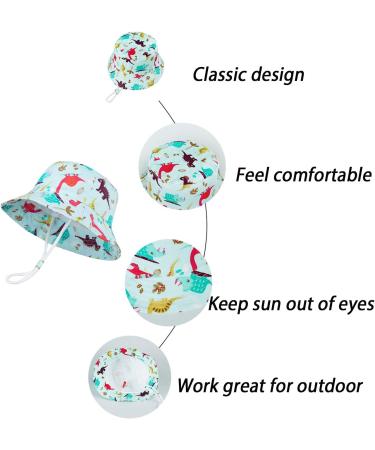 LANGZHEN Baby Girls Beach Sun Protection Hat w/ Chin Strap | Colorful Dinosaurs | 2-4 Years - Buy Online on GoSupps.com
