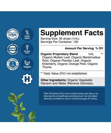 USDA Organic Mullein Leaf Drops - Herbal Lung Detox & Cleanse Marshmallow Root & Mullein Tincture Lung Support Supplement - Mullein Leaf Extract Respiratory Supplement for Sinus Immunity & Breathing - Buy Online on GoSupps.com