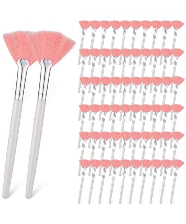 60 Pcs Fan Facial Brushes Soft Fan Facial Applicator Brushes Acid Applicator Brush Cosmetic Makeup Applicator Tools for Peel Masks Eyeshadow Mud Cream, Pink