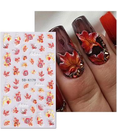 JMEOWIO 3D Embossed Fall Nail Art Stickers - Self-Adhesive Pumpkin & Maple Leaf Design | 5D Autumn Nail Supplies (4 Sheets - Buy Online on GoSupps.com