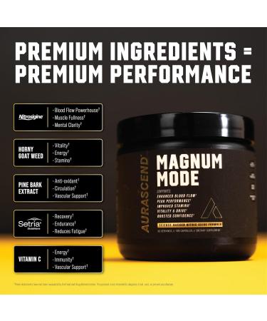Aurascend Magnum Mode: Nitric Oxide Supplements for Men w/L Arginine Natural Blood Flow Boost Stamina Support Energy Maximizer Metabolic Pre Workout | 120 Count - Buy Online on GoSupps.com