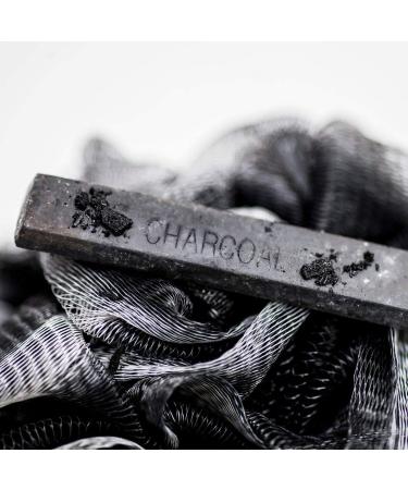 Bamboo Charcoal Infused Loofah Back Scrubber Set - Shower Sponge for Men & Women | Includes Long Handled Shower Sponge, Bath Luffa Pouf, and Hanging Hook - Buy Online on GoSupps.com
