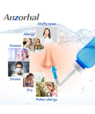 Anzorhal Neti Pot Sinus Rinse Nose Cleaner with 60 Packets Salt and Thermometer Sticker - Adult & Kid Nasal Wash Solution - Buy Online on GoSupps.com