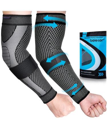 beister Compression Arm Sleeves with Elastic Strap for Men & Women (Pairs), Elbow Braces, 20-30 mmhg Non-Slip Breathable Thick Full Arm Supports for Tennis Elbow, Workouts, Arthritis,Lymphedema,DVT Black XXL