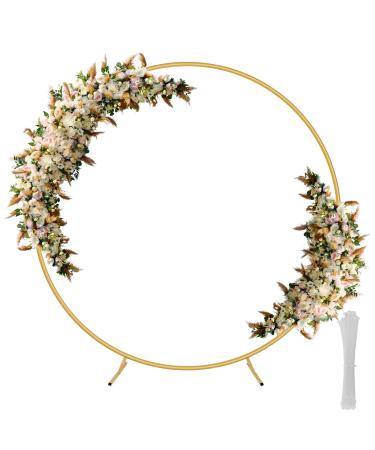 Fogein 6.6ft Round Backdrop Stand, Stable Circle Balloon Arch Frame, Metal Circle Arch Stand for Wedding Birthday Party Baby Shower Decoration(Gold)