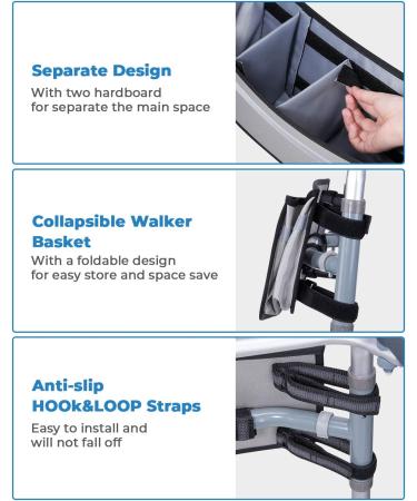 ISSYAUTO Walker Basket with Cup Holder and Storage Bag - Gray | Perfect Gift for Family and Friends | Strap Mount Design | (Not for Rollator Walkers) - Buy Online on GoSupps.com