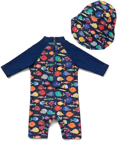 UPF 50+ Baby Boy/Girl Swimsuit with Sun Hat | Colorful Fish Design | 6-9 Months - Buy Online on GoSupps.com