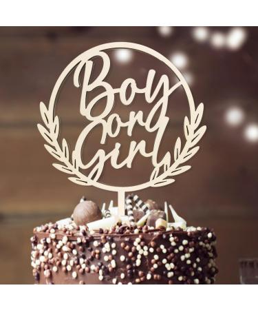 Girl or Boy Cake Decoration Wooden Cake Topper Boy or Girl Decoration Cake Decoration for Gender Reveal Party Baby Shower Baby Party