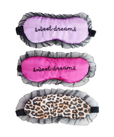 HappyDaily Beautiful and Comfortable Sleep Masks - Set of 3(Sweet Dreams - Purple/Hotpink/Leopard)