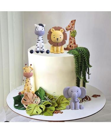 Safari Animal Cake Toppers Jungle Wild Cake Decorations with Lion Giraffe Elephant Zebra for Wild Animals Themed Birthday Baby Shower Party Supplies - Buy Online on GoSupps.com