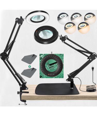 A magnifying glass with light 10x magnifying lamp with a square base upgrade head button key lamp with 5 color modes real glass illuminated LED magnifying lamp for hobby Read work repair