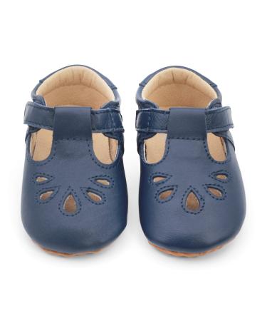 Dotty Fish Leather T-bar First Walking Shoes. Baby and Toddler Girls Shoes. Non-Slip. 3-7 UK Child 6 UK Child Navy T Bar
