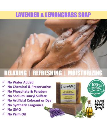 Lavender Lemongrass Goat Milk Soap Bars - Soothing Body Wash for Eczema, Psoriasis, Dry Sensitive Skin - Handmade in USA (2 x 5oz Bars) - Buy Online on GoSupps.com