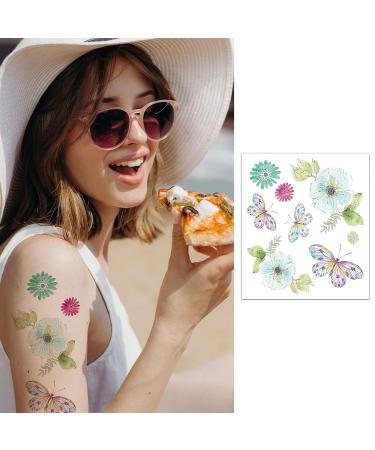 10 Sheets Glitter Butterfly Flower Temporary Tattoos for Women Girls Kids - Unicorn Fake Colorful Butterflies Wings Tattoo Stickers - Waterproof Face Arm Makeup - Birthday Party Favors - Buy Online on GoSupps.com