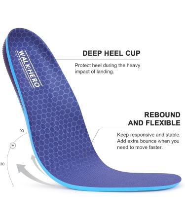 Cushioned Gel Insoles for Men - Relieve Foot Pain, Arch Support, Reduce Muscle Fatigue - Dark Blue (1 Pair, Size 8-14) - Buy Online on GoSupps.com