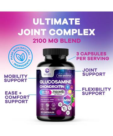 Glucosamine Chondroitin & MSM 2100mg - 3x Strength Joint Support Supplement for Mobility & Comfort - Glucosamine Complex with Turmeric Boswellia Bromelain & Quercetin - Bottled in USA - 60 Capsules 60 Count (Pack of 1) - Buy Online on GoSupps.com