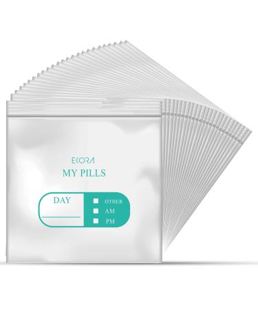 Ekora 400 Pack Pill Bags Pouch – 3 x 2.75 Inch BPA Free, Reusable Ziplock Poly Bag with Write-On Labels – Used for Daily Medication Storage, Medicine Organizer, Travel Baggies and More