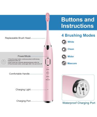 WOSUK Sonic Electric Toothbrush - Travel-Friendly Design, 4 Modes, 16 Gears, USB Fast Charge, Smart Timer - Pink - Buy Online on GoSupps.com