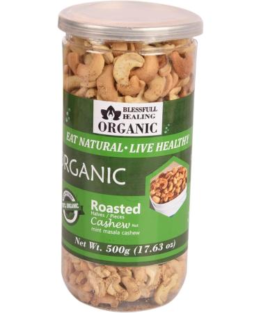 Blessfull Healing Organic Natural Vegan Mint Masala Roasted Halves/Pieces Cashew Nuts Crunchy Kaju 500 Gram - Buy Online on GoSupps.com