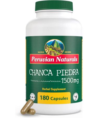 Peruvian Naturals Chanca Piedra 180 Capsules Stone Breaker  Kidney Support Supplement - 180 Vegan Pills of 100% Natural Chancapiedra Grown in Peru