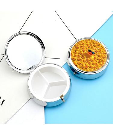 Round Pill Box - Yellow Rubber Ducky with Sunglasses | 3 Compartment Portable Pill Organizer - Decorative Metal Pocket Case - Buy Online on GoSupps.com