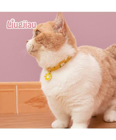 Liugjiau 2 Pack Cotton Cat Collar Breakaway with Bell - Cute Kitten Collar for Girl and Boy Cats - A-Yellow&Green - Buy Online on GoSupps.com