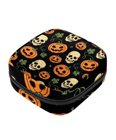 Halloween Pumpkin Skull Sanitary Napkin Storage Bag Menstrual Pad Bag Portable Menstrual Period Sanitary Pouch Zipper Tampons Collect Bags for Teen Girls Women Ladies Color 9