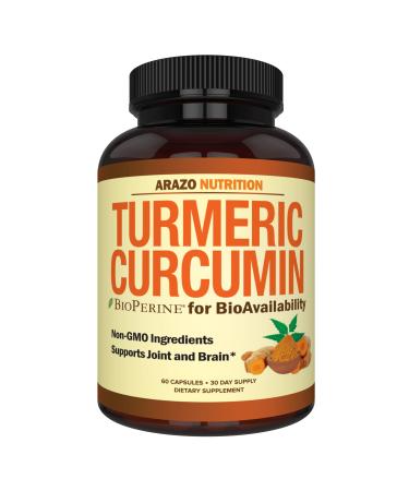 Arazo Nutrition Turmeric Curcumin with BioPerine 1300mg with Black Pepper - Joint Support Nutritional Supplements - 100% Herbal Tumeric Root Capsules - Buy Online on GoSupps.com