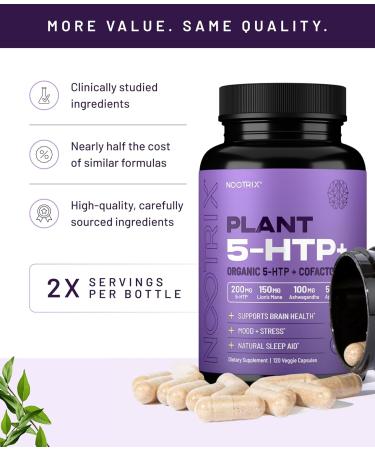 Nootrix Organic Plant 5 HTP+ Supplement | Supports Memory Mental Focus Cognitive Health & Energy | Promotes Healthy Mood & Brain Function | Vitamin B6 & L Theanine | 120 Capsules 120 Count (Pack of 1) - Buy Online on GoSupps.com