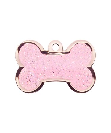 BWM Customised Fashion Pet ID Tags Dog Tags | Dog Tag for Pets Laser Engraved & Personalised | ID Tags for Dogs & Cats | Durable Strong & Deeply Engraved - Sparkly Pink Bone Small Small Pink