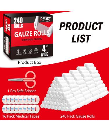 240 Pack Premium Rolled Gauze Bandages - 4x4.1 Yards Individually Wrapped Breathable First Aid Supplies for Wounds - Medical Supplies - Buy Online on GoSupps.com