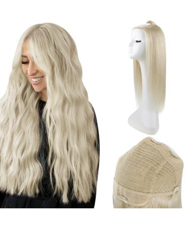 Full Shine Human Hair Wigs 22 Inch Color 60 White Blonde Clip In Wigs 150 Grams Real Hair Half Wigs Human Hair One Piece Hair Extension Glueless U Part Wig U Shape Half Part Wigs 22 Inch #60