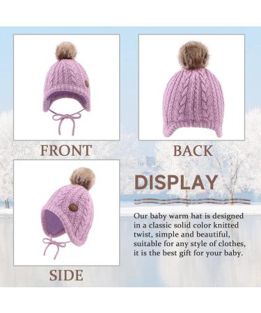 XIAOHAWANG Winter Baby Hat with Velvet Lining - Toddler Kids Beanie Earflap for Girls and Boys | Warm Baby Hats with Pompom 0-6 Months (Purple) - Buy Online on GoSupps.com