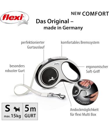 Buy Flexi Retractable Leash New Comfort - Black Small (S) 5m | International Shipping Available - Buy Online on GoSupps.com