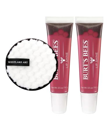 Lip Gloss In Pucker Vibrant Shade | Bundled With Reusable Makeup Pad - Moisturizing Lip Gloss For Women With Sunflower Oil & Vitamin E Lip Shine Gloss Pack Of 2