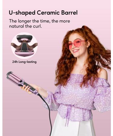 Wavytalk Beach Waves Curling Iron 3 Barrel Hair Waver Crimper Wand - Adjustable Heat, Ceramic, Dual Voltage - Pink - Buy Online on GoSupps.com