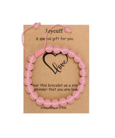 JoycuFF Matching Bracelet for Couples Friendship Birthday Christmas Anniversary Valentine's Day Gifts for Women Men Boyfriend Girlfriend Husband Wife Bead Bracelets 1pc-Rose Quartz
